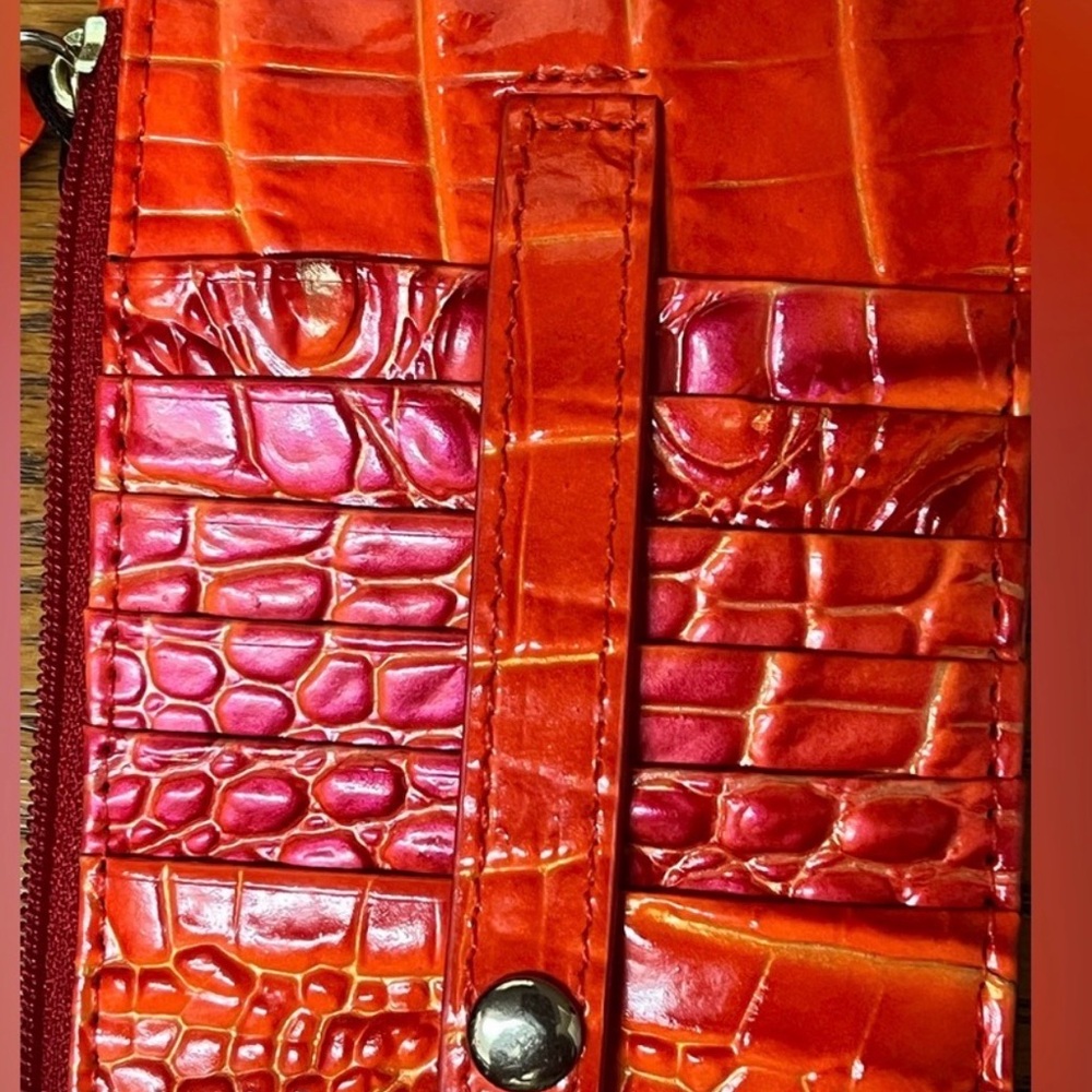 Brahmin Flame Reddish Orange Croc-Embossed Crossbody Bag/Wallet set - Picture 10 of 11